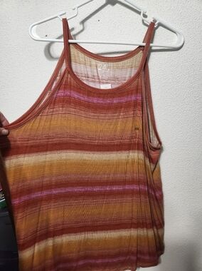 Maurices Striped Rust, Mustard & Pink Tank Top